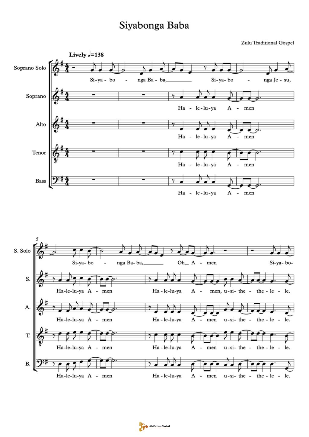 Siyabonga Baba-Zulu Gospel song-SATB+Solo Soprano