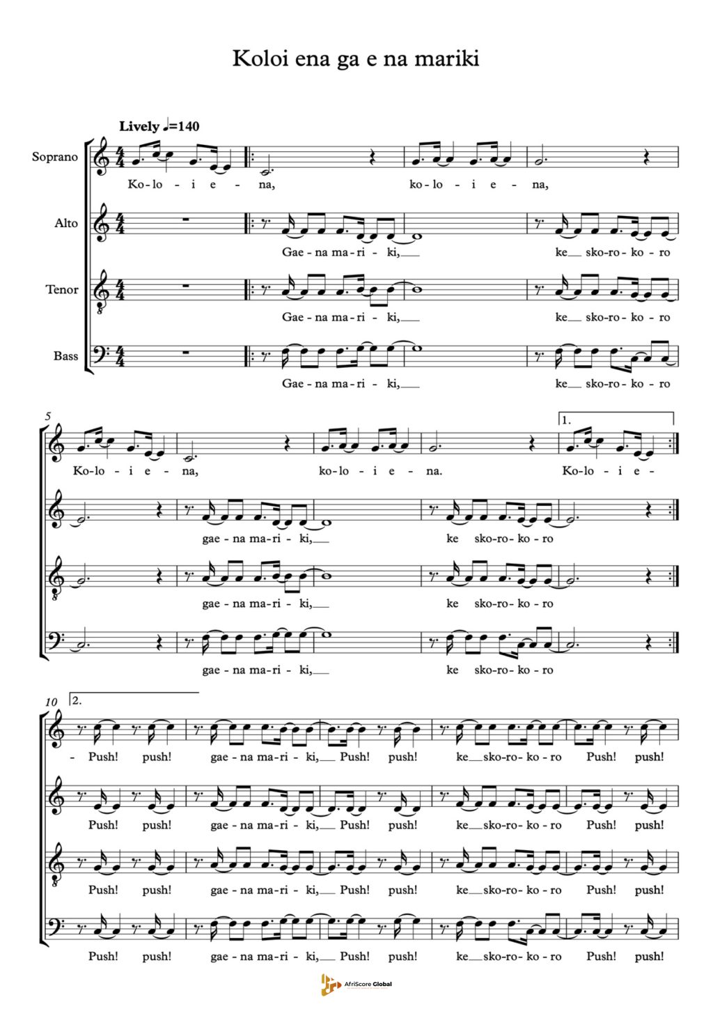 Koloi en ga e na mariki-SATB-PDF-Sheet music